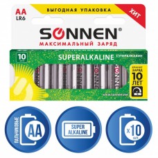 Батарейки алкалиновые Sonnen Super Alkaline LR06 (АА) 10 шт 454231 (3) в СПб, Санкт-Петербурге купить