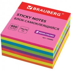 Блок самоклеящийся (стикеры) Brauberg 76х76 мм 400 листов 8 цветов 126686 (2)