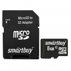 Карта памяти micro SDHC 8 GB Smartbuy 10 Мб/сек (class 10) с адаптером в СПб, Санкт-Петербурге купить