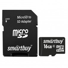 Карта памяти micro SDHC 16 GB Smartbuy 10 Мб/сек (class 10) с адаптером