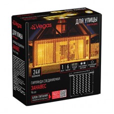 Уличная светодиодная гирлянда (теплый свет) Vegas Занавес 96 LED, 6 нитей, 1х2 м, 24V 55018 в СПб, Санкт-Петербурге