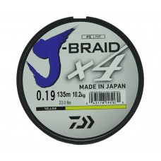 Леска плетеная Daiwa J-Braid X4 135м 0,19мм желтая