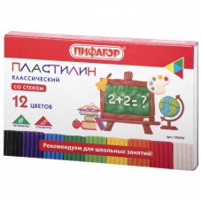 Пластилин классический Пифагор Школьный 12 цветов 180 г со стеком 105434 (16)