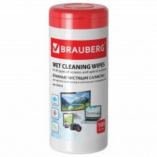 Салфетки влажные для экранов и оптики Brauberg 100 шт в тубе 510122 (3) в СПб, Санкт-Петербурге
